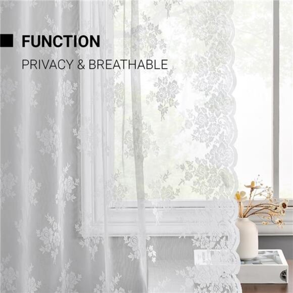 Lace Curtains 84 Inches Long - Floral Embroidery Country Lace Sheer Curtains - Picture 5 of 7
